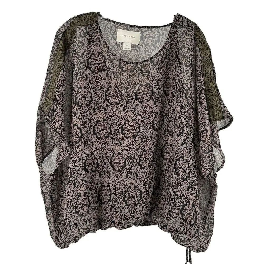 Brochu Walker Silk Blouse Size M Bohemian Relaxed Fit Dolman Sleeve Layered Top